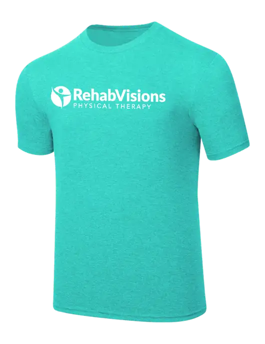 Simply Soft Light Teal Heathered 4.5oz  Poly/Combed Ring Spun Cotton T-Shirt w/RV Physical Therapy Logo