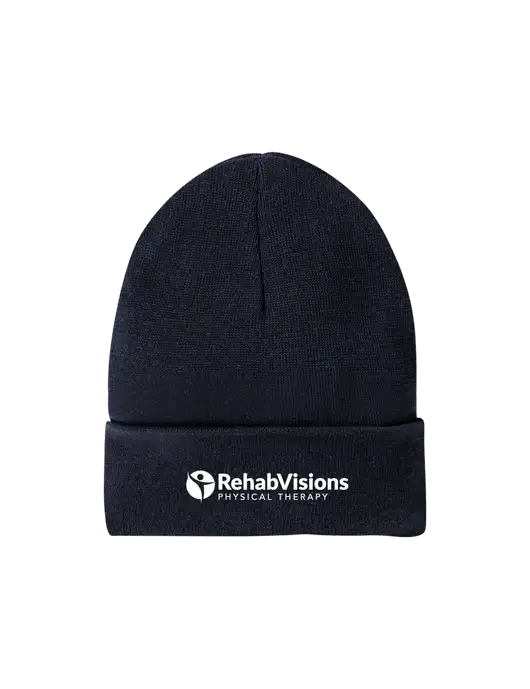 Recycled True Navy Beanie w/RV Physical Therapy Logo