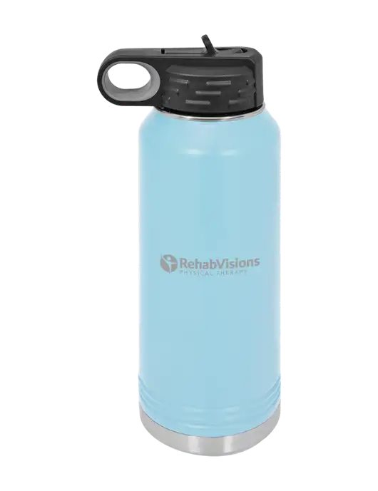 Polar Camel 32 oz Powder Coated Light Blue Vacuum Insulated Water Bottle w/RV Physical Therapy Logo