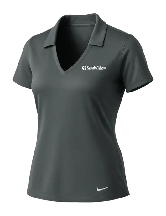 NIKE Dark Grey Womens Dri-Fit Vertical Mesh Polo w/RV Physical Therapy Logo