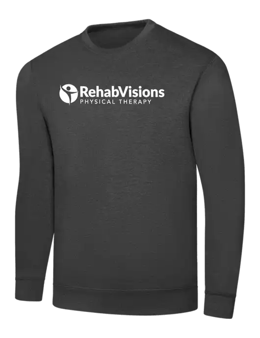 Dark Heather Grey 7.8 oz Ring Spun Crew Sweatshirt w/RV Physical Therapy Logo