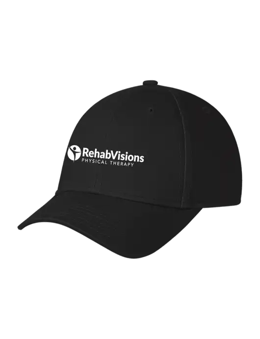 Black Structured Cap Hook & Loop w/RV Physical Therapy Logo