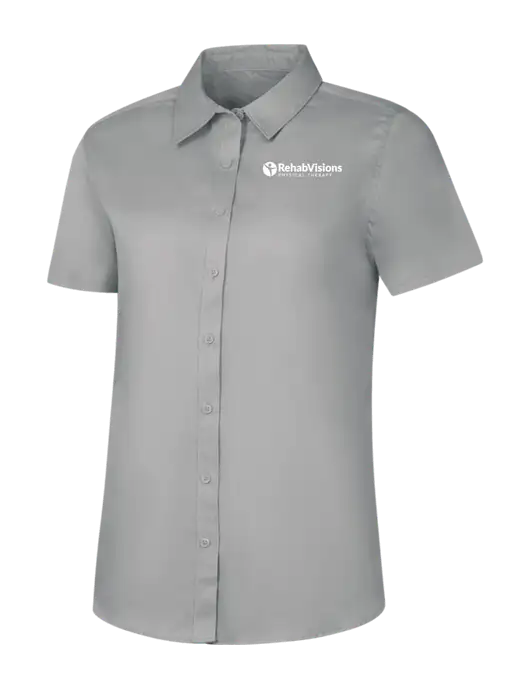Womens Light Grey Short Sleeve Superpro React Twill Shirt w/RV Physical Therapy Logo
