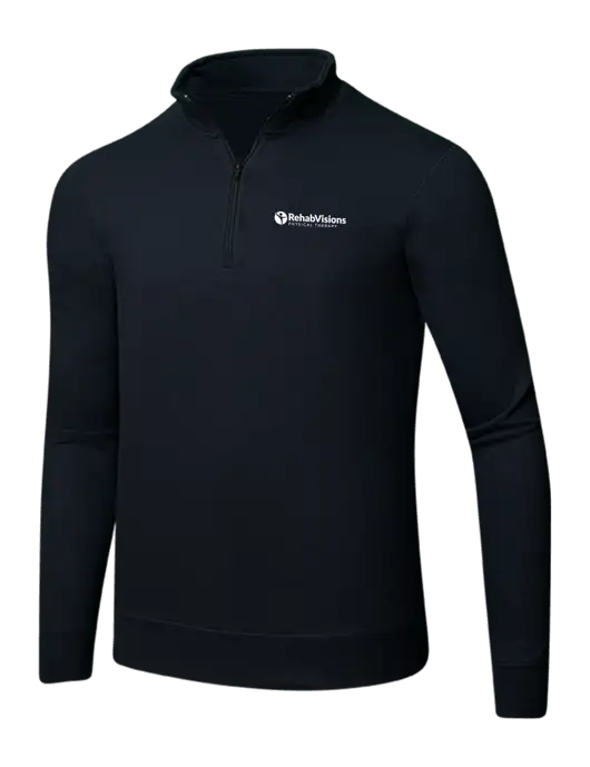 Jet Black 8.5 oz Ring Spun 1/4 Zip Pullover Sweatshirt w/RV Physical Therapy Logo