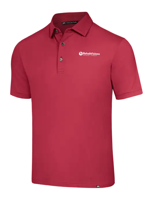 TravisMathew Red Glenview Solid Polo w/RV Physical Therapy Logo