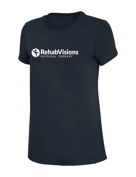 Womens Simply Soft Navy 4.5oz Poly/Combed Ring Spun Cotton T-Shirt w/RV Physical Therapy Logo