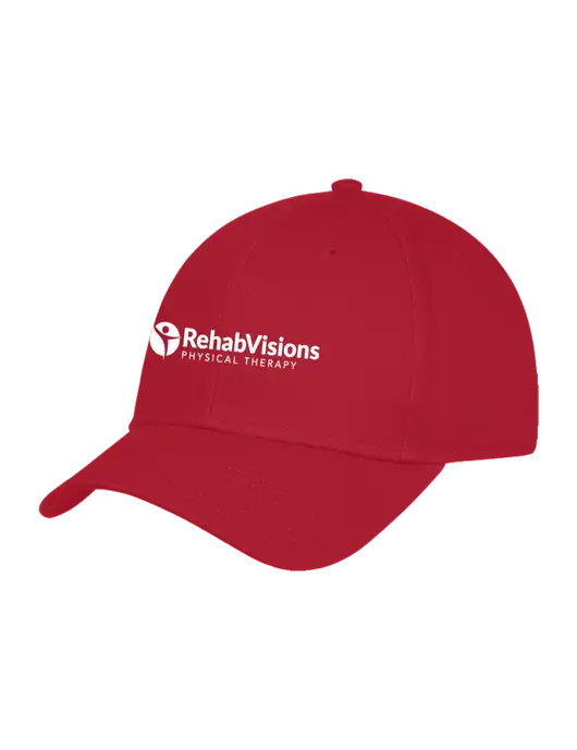 Red Structured Cap Hook & Loop w/RV Physical Therapy Logo