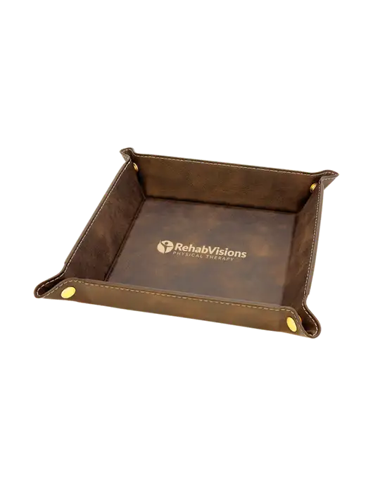 Rustic Leatherette Valet Tray, 6 x 6 w/RV Physical Therapy Logo