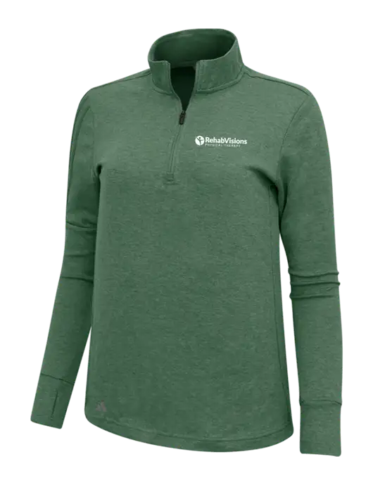 Adidas Dark Green Heather Womens 3 Stripes Quarter Zip Sweater w/RV Physical Therapy Logo