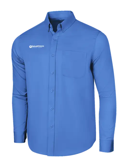 Long Sleeve Dark Carolina Blue Superpro React Twill Shirt w/RV Physical Therapy Logo