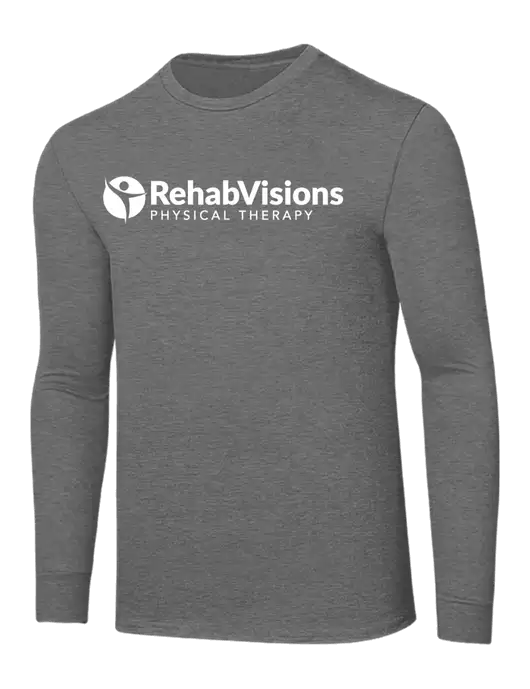 Core Blend Medium Grey Heather Long Sleeve Tee w/RV Physical Therapy Logo