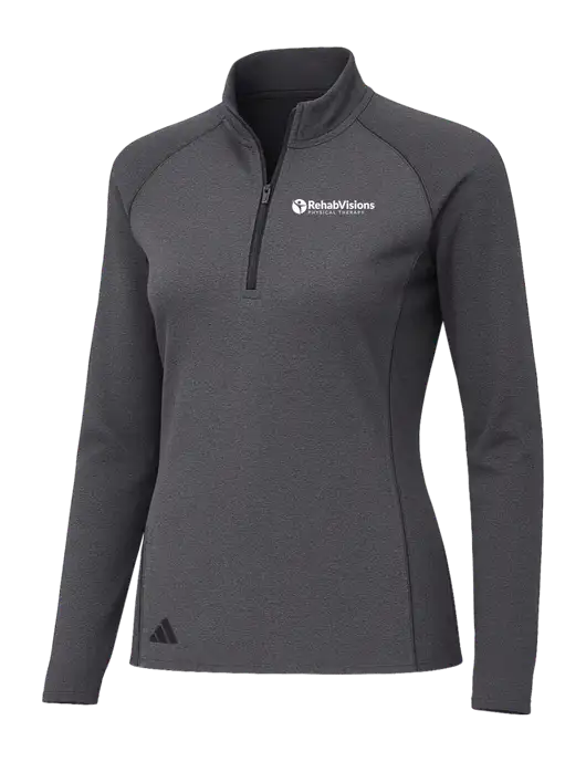 Adidas Womens Black Melange Space Dyed Quarter-Zip Pullover  w/RV Physical Therapy Logo