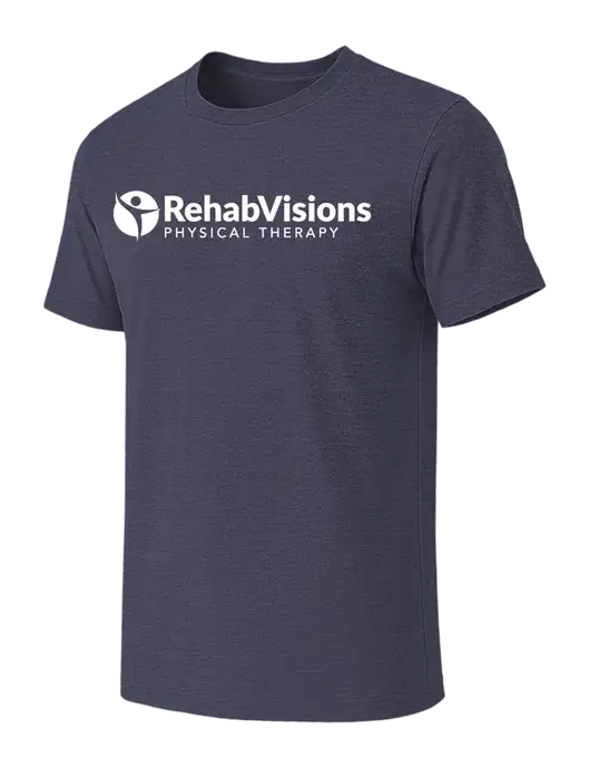 BELLA+CANVAS Heather Navy CVC Short Sleeve Tee w/RV Physical Therapy Logo