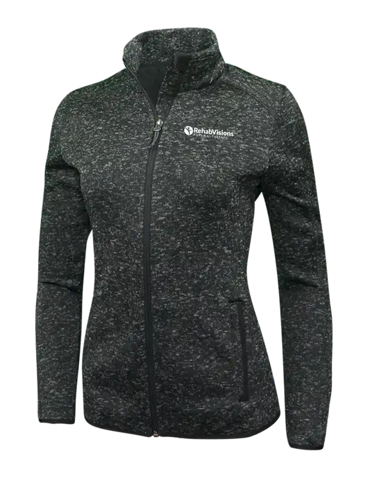 Black Heather Womens Sweater Fleece Jacket w/RV Physical Therapy Logo
