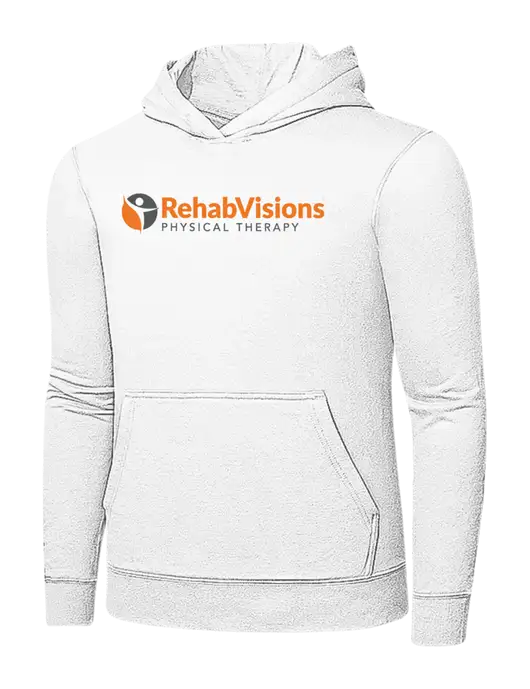 White 7.8 oz Ring Spun Hooded Sweatshirt w/RV Physical Therapy Logo
