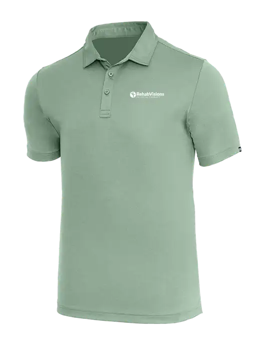 TravisMathew Light Green Heather Coto Performance Polo w/RV Physical Therapy Logo