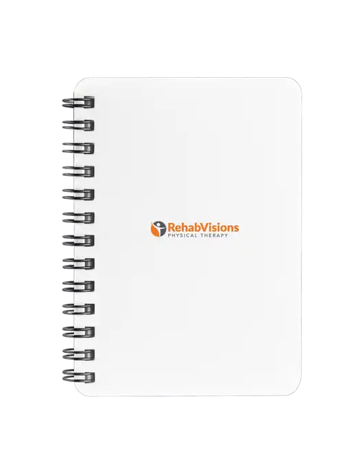 Sturdy White Hardcover Notebook, 5.25 x 7 w/RV Physical Therapy Logo