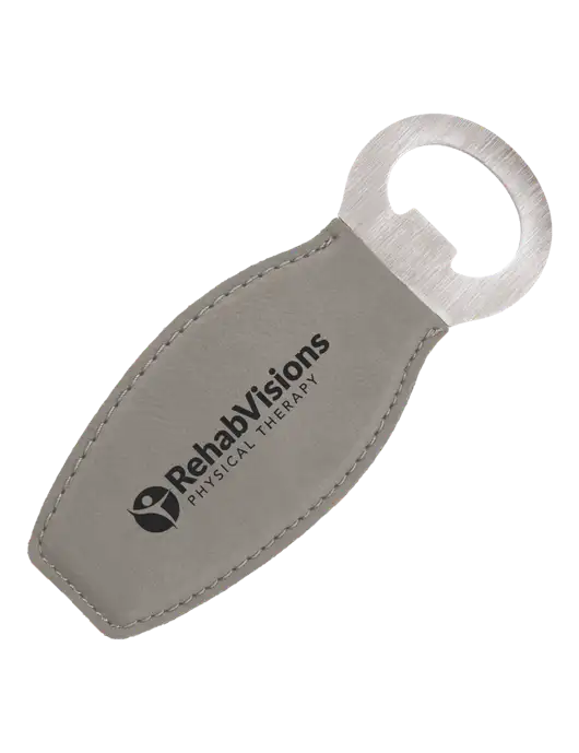 Grey Leatherette Bottle Opener with Magnet w/RV Physical Therapy Logo