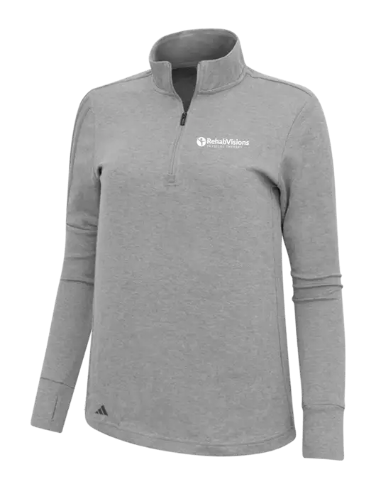 Adidas Light Grey Melange Womens 3 Stripes Quarter Zip Sweater w/RV Physical Therapy Logo