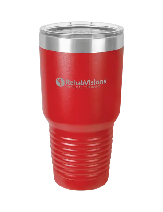 Polar Camel 30 oz Powder Coated Red Vacuum Insulated Tumbler  w/RV Physical Therapy Logo
