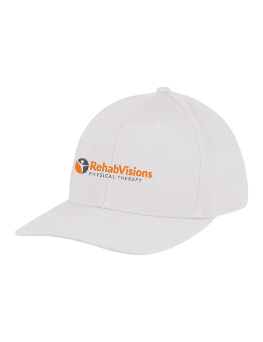 Premium Modern Structured Twill White Snapback Cap w/RV Physical Therapy Logo
