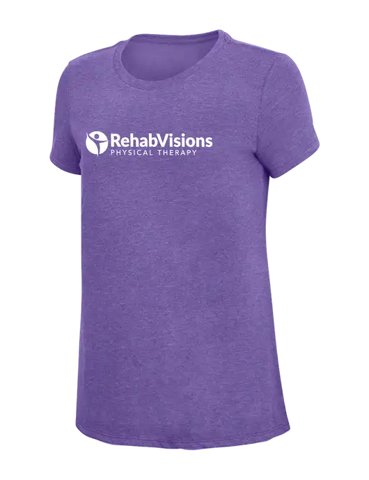 Womens Simply Soft Purple Frost 4.5oz  Poly/Combed Ring Spun Cotton T-Shirt w/RV Physical Therapy Logo