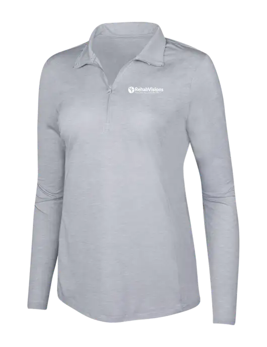 Light Grey Heather Womens Posicharge Tri-Blend Wicking 1/4 Zip Pullover w/RV Physical Therapy Logo