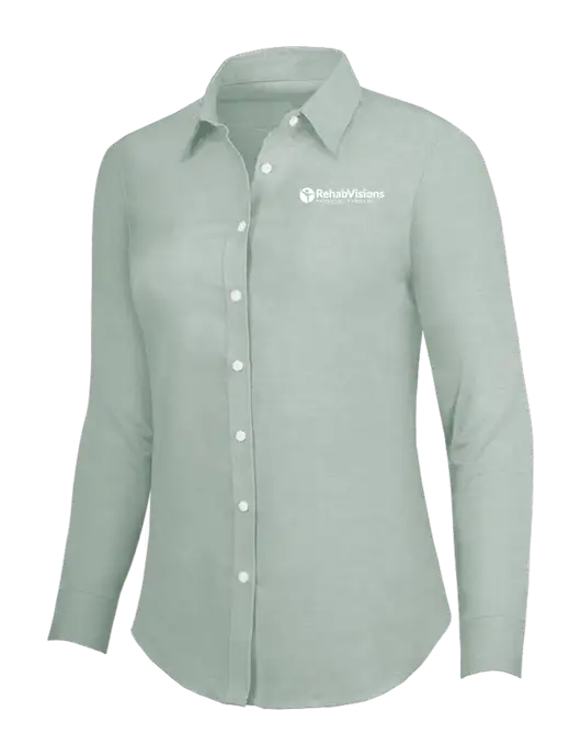 Very Light Green Womens SuperPro Oxford Shirt w/RV Physical Therapy Logo