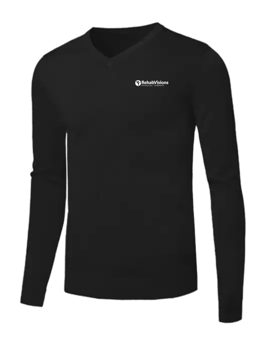 Brooks Brothers Black Washable Merino V-Neck Sweater w/RV Physical Therapy Logo