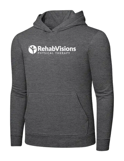 Graphite Heather 7.8. oz Ring Spun Hooded Sweatshirt w/RV Physical Therapy Logo