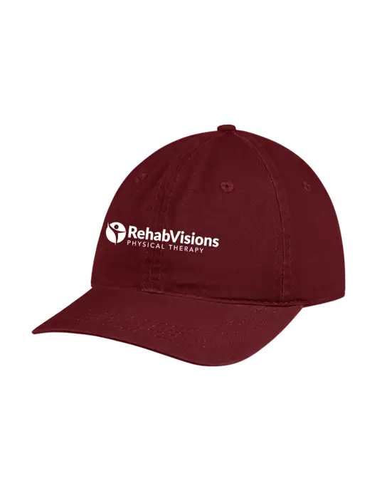 Garment Washed Unstructured Twill Maroon Cap w/RV Physical Therapy Logo
