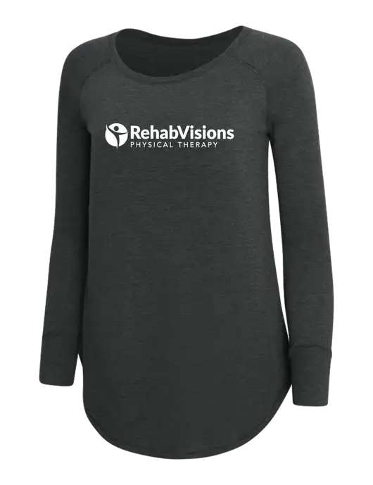 Womens Perfect Wide Collar Tunic Tri-Blend Black Frost 4.5 oz T-Shirt w/RV Physical Therapy Logo