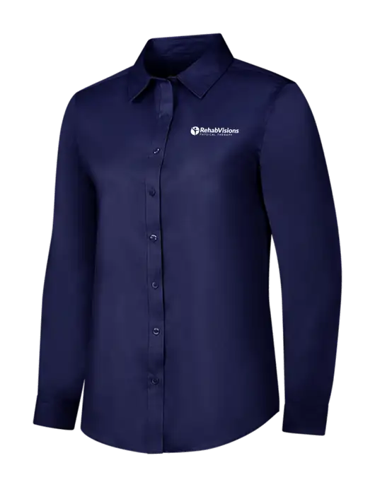 Navy Womens Long Sleeve Superpro React Twill Shirt w/RV Physical Therapy Logo