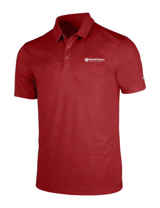 NIKE Red Dri-Fit Embossed Tri-Blade Polo w/RV Physical Therapy Logo