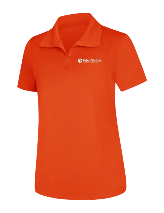 Womens Orange Micropique Sport-Wick Polo w/RV Physical Therapy Logo