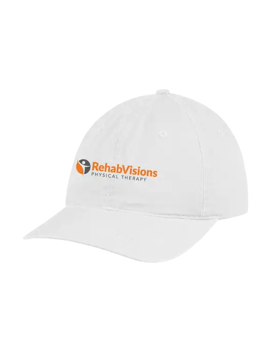 Garment Washed Unstructured Twill White Cap w/RV Physical Therapy Logo