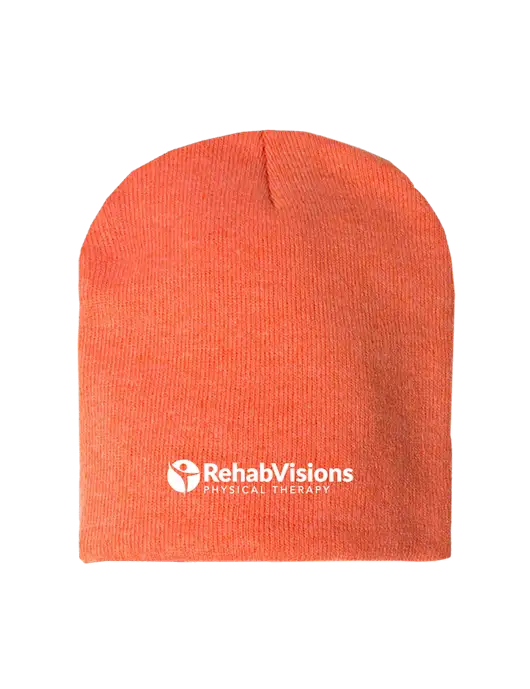 Orange Heather Element Knit Beanie w/RV Physical Therapy Logo
