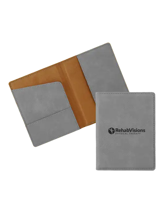Grey Leatherette Passport Holder w/RV Physical Therapy Logo