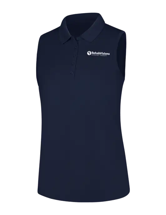 Womens Navy Dry Zone UV Micro-Mesh Sleeveless Polo w/RV Physical Therapy Logo