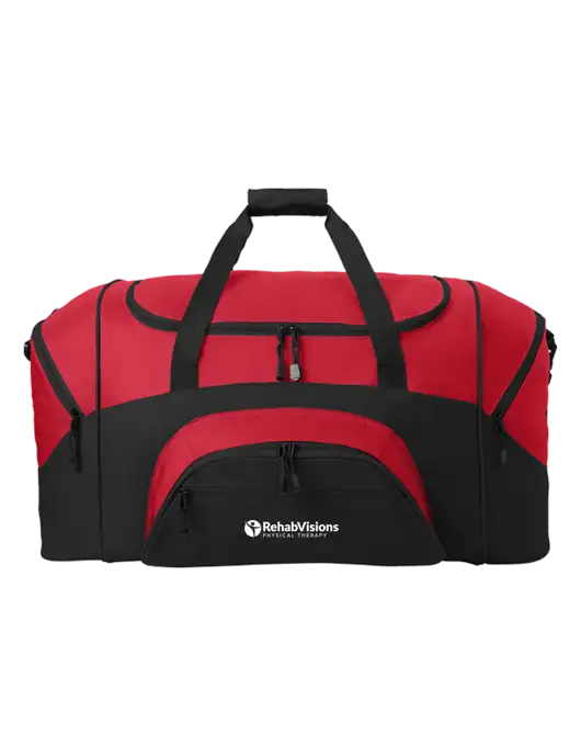 Standard Colorblock Red/Black Sport Duffel w/RV Physical Therapy Logo