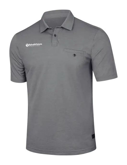 TravisMathew Medium Grey Heather Sunsetters Pocket Polo w/RV Physical Therapy Logo