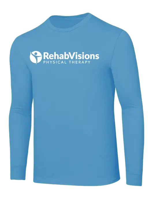 Core Blend Light Sapphire Blue Long Sleeve Tee w/RV Physical Therapy Logo