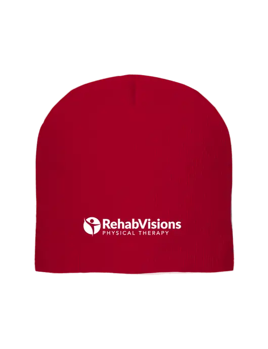 Solid Red Element Knit Beanie w/RV Physical Therapy Logo