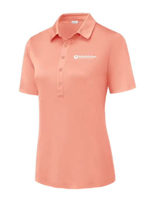 Soft Coral Womens Posi-UV Pro Polo w/RV Physical Therapy Logo