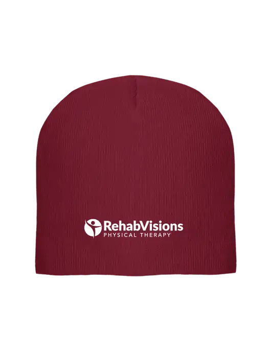 Solid Cardinal Element Knit Beanie w/RV Physical Therapy Logo