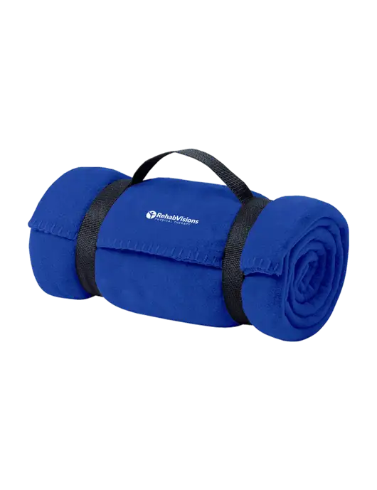 Casual Royal Fleece Blanket With Strap  w/RV Physical Therapy Logo