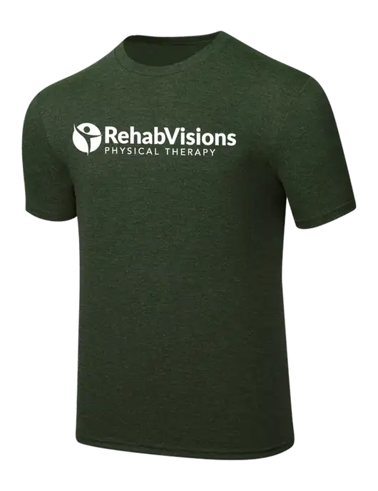 Simply Soft Heathered Forest Green 4.5oz  Poly/Combed Ring Spun Cotton T-Shirt w/RV Physical Therapy Logo