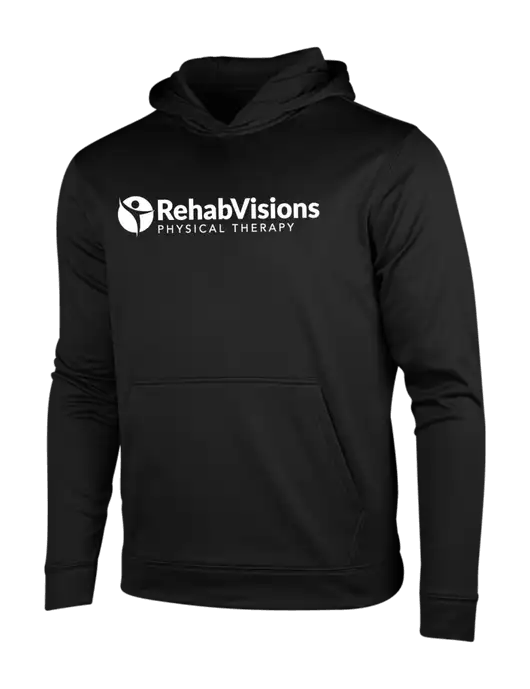 Black Fleece Sport-Wick Hooded Pullover w/RV Physical Therapy Logo