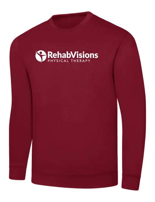 Dark Cardinal 8.5 oz Ring Spun Crew Sweatshirt w/RV Physical Therapy Logo