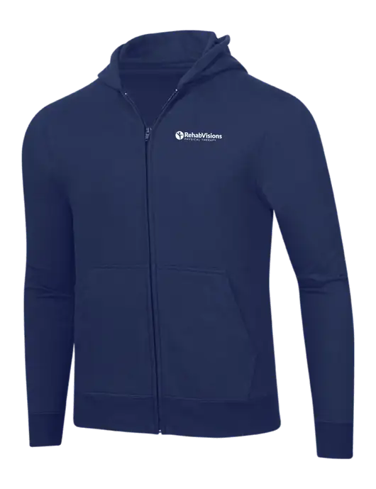 Navy 8.5 oz Ring Spun Zip Hooded Sweatshirt w/RV Physical Therapy Logo